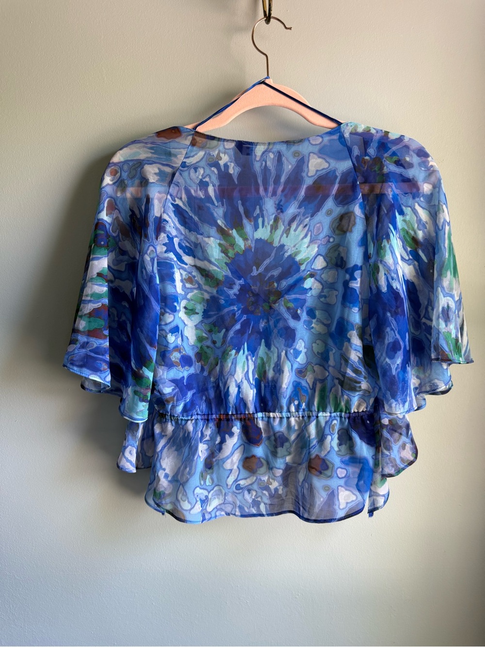Zara Sheer Blue Teal White Floral Blouse XS NWT - Picture 12 of 16